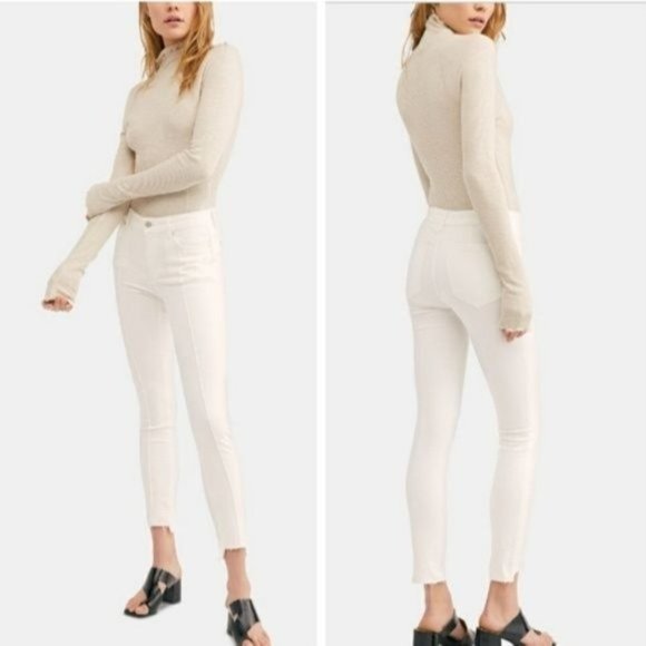 Free People Step Hem Pintuck Skinny Jeans size 27 NWT White - Picture 2 of 14